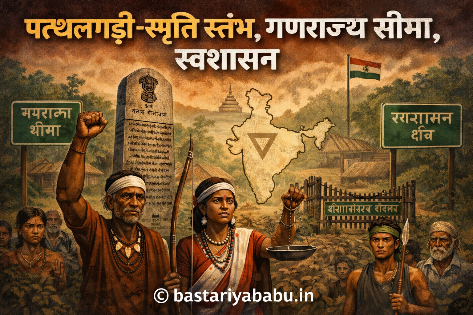 पत्थलगड़ी-स्मृति स्तंभ,गणराज्य सीमा,स्वशासन - Bastariya Babu